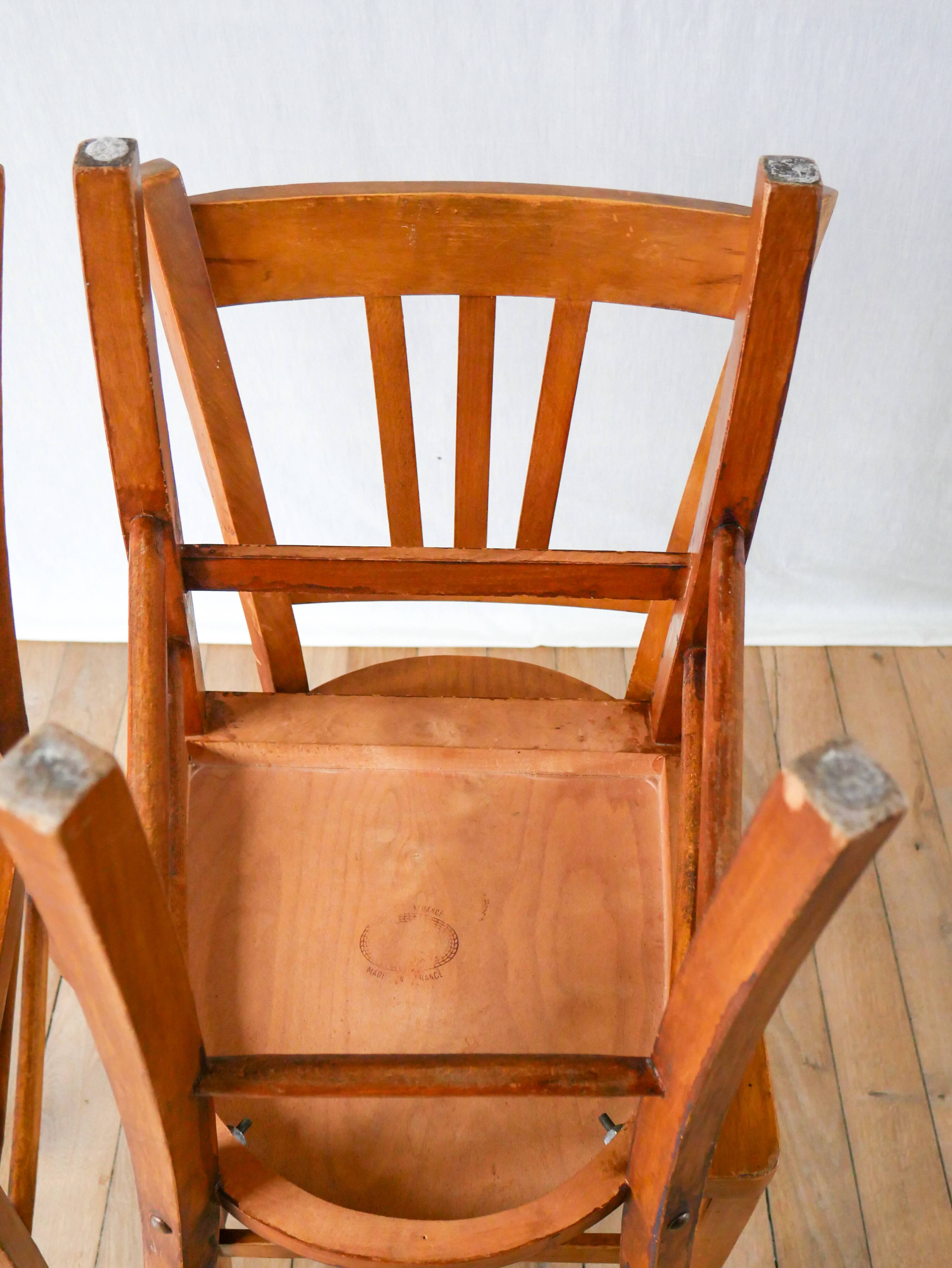 Set of 3 wooden bistro chairs 1950