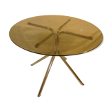 Table vintage 70 en verre légèrement fumé pieds chromés