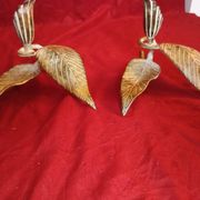 Paire de bougeoir metal patine