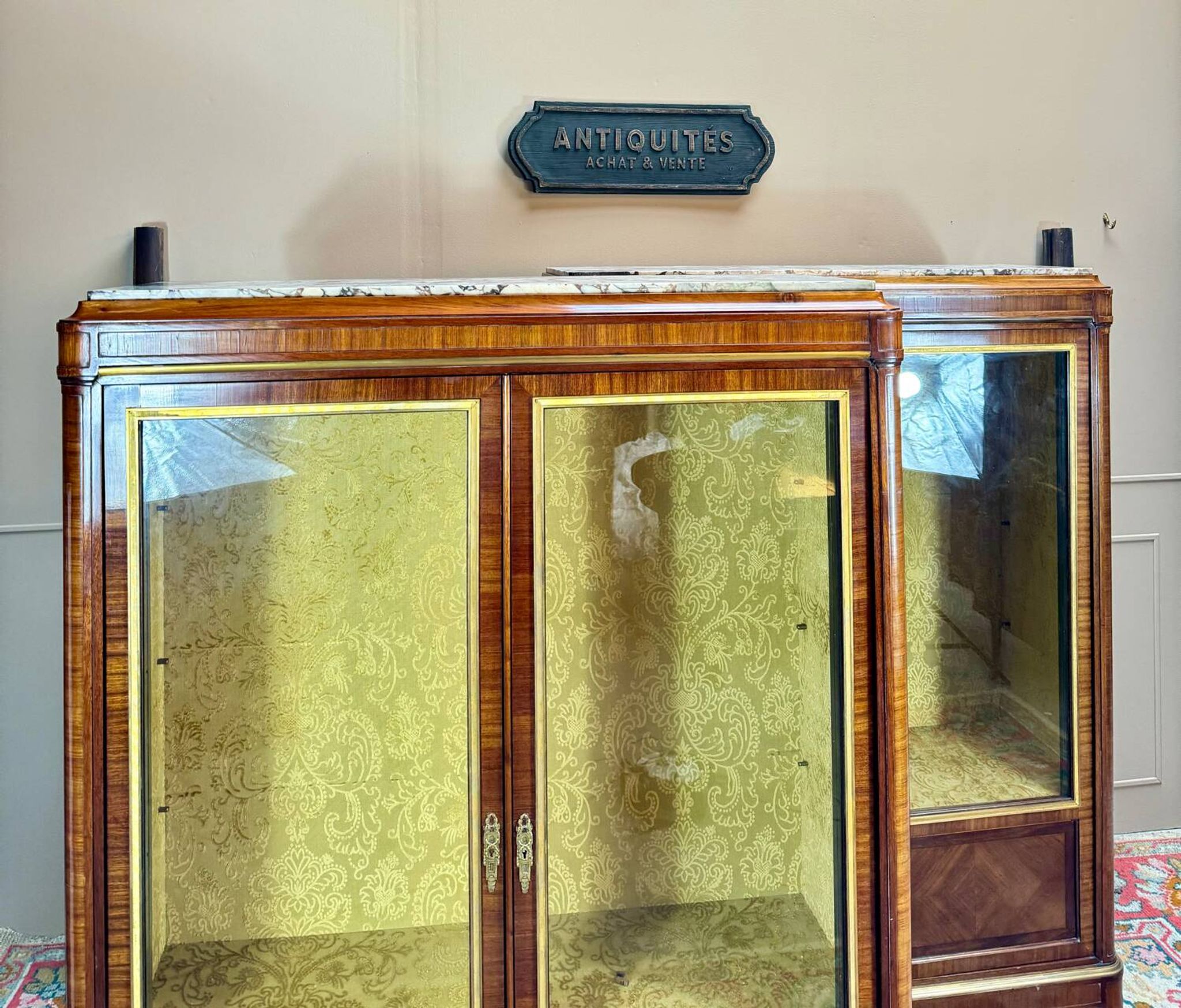 Pair of Louis XVI Style Marquetry Display Cabinets, 19th Century