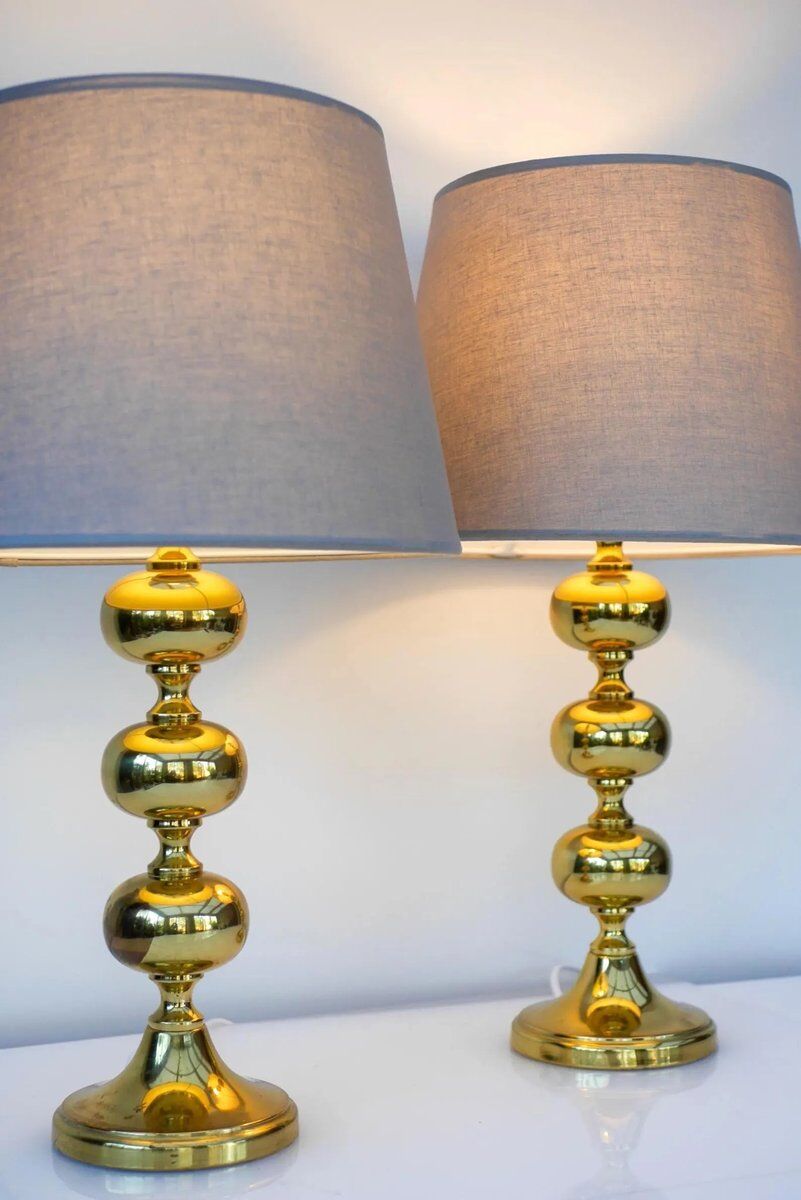 Scandinavian modern space age brass table lamps from Nafa, Sweden, 1970s, set of 2