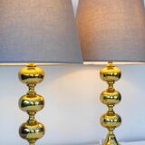 Scandinavian modern space age brass table lamps from Nafa, Sweden, 1970s, set of 2