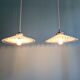 Pair of Art Deco pendant lights in scalloped white opaline, 1920-30
