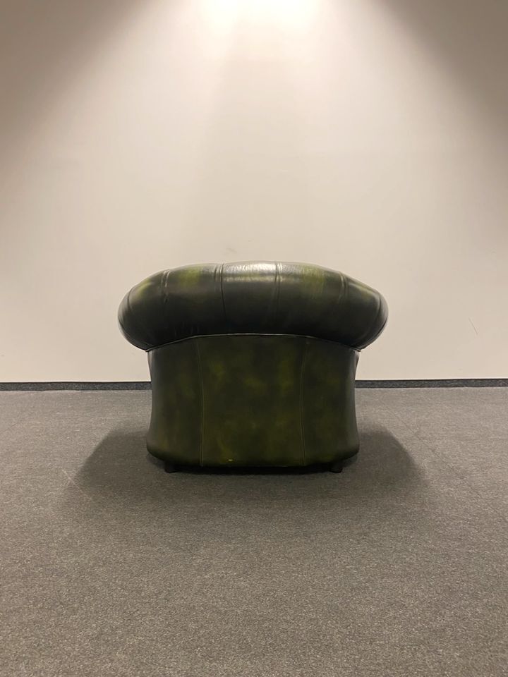 Handcrafted Chesterfield Club Armchair in Earthy Green Tone