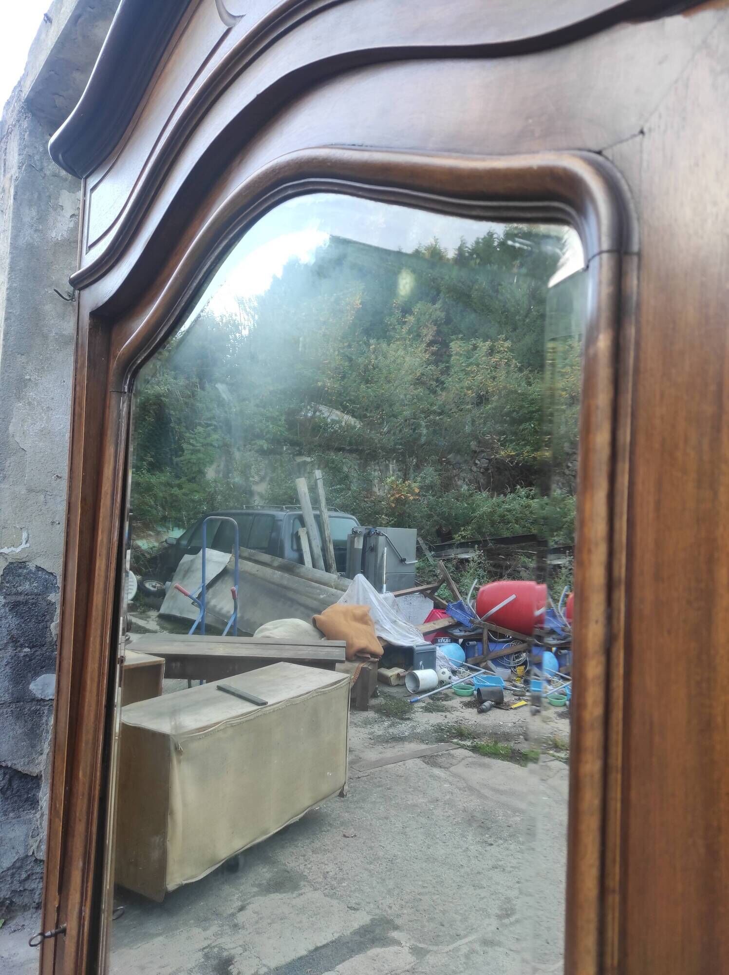 Old hosiery shell mirror cabinet Louis XV XIXth century beveled mirror mercury 2 drawers