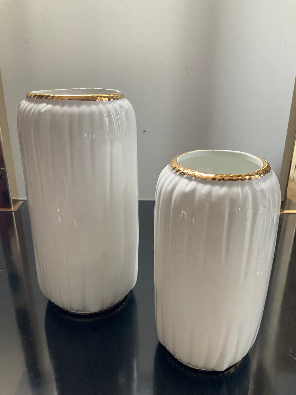 Duo de vases vintage en céramique émaillée années 70