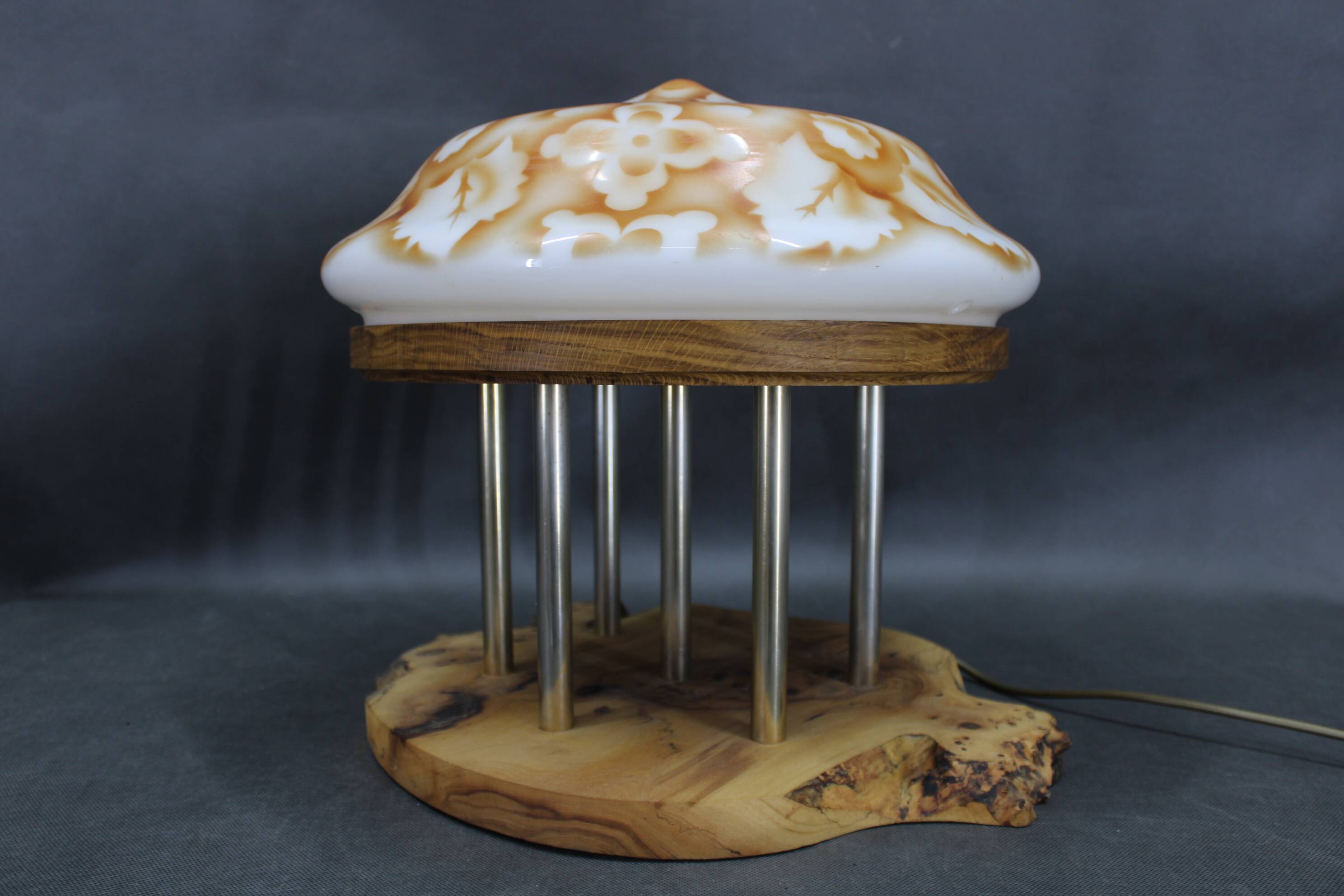 Contemporary Unique Wooden Table Lamp with Glass Shade