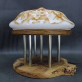 Contemporary Unique Wooden Table Lamp with Glass Shade