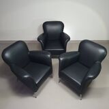 3 x rare armchair / model Turn / black leather / Bert Plantagie in mint condition.