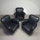 3 x rare armchair / model Turn / black leather / Bert Plantagie in mint condition.