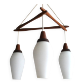 Suspension scandinave teck et  3 opalines années 60