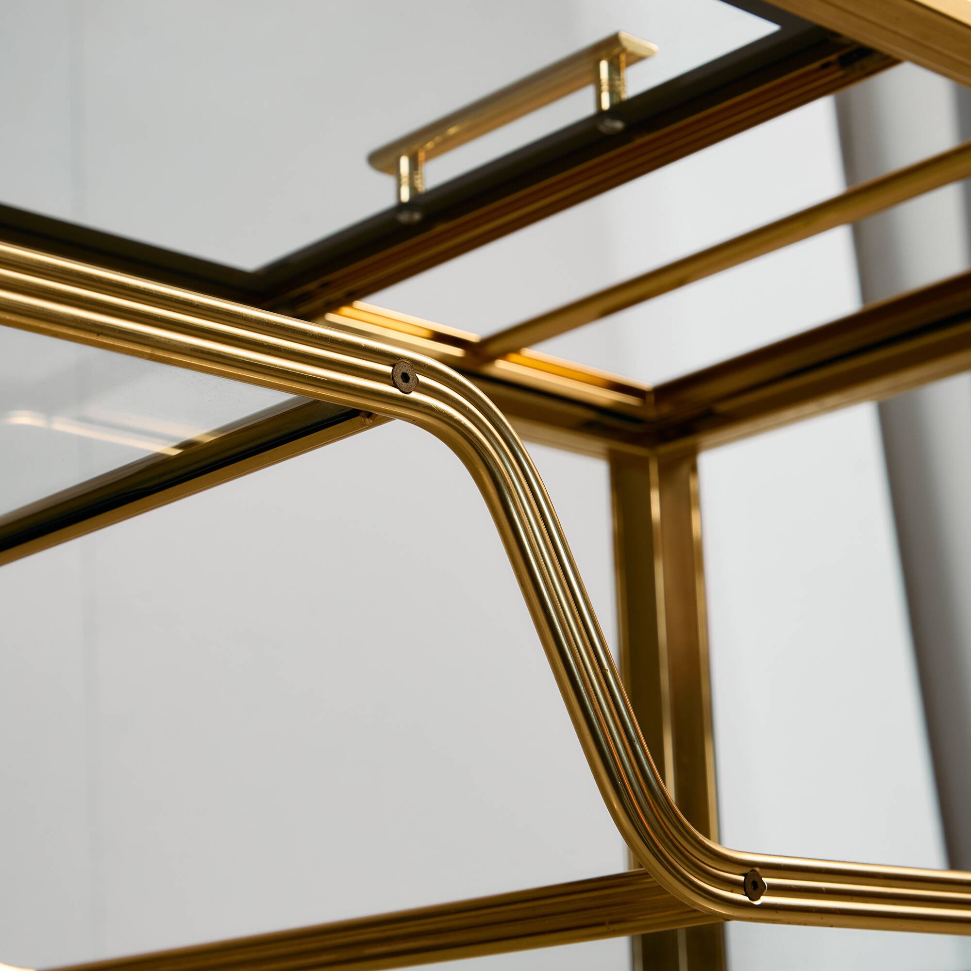 Bar Cart in Gold and Chrome with Glass Shelves, 1970s