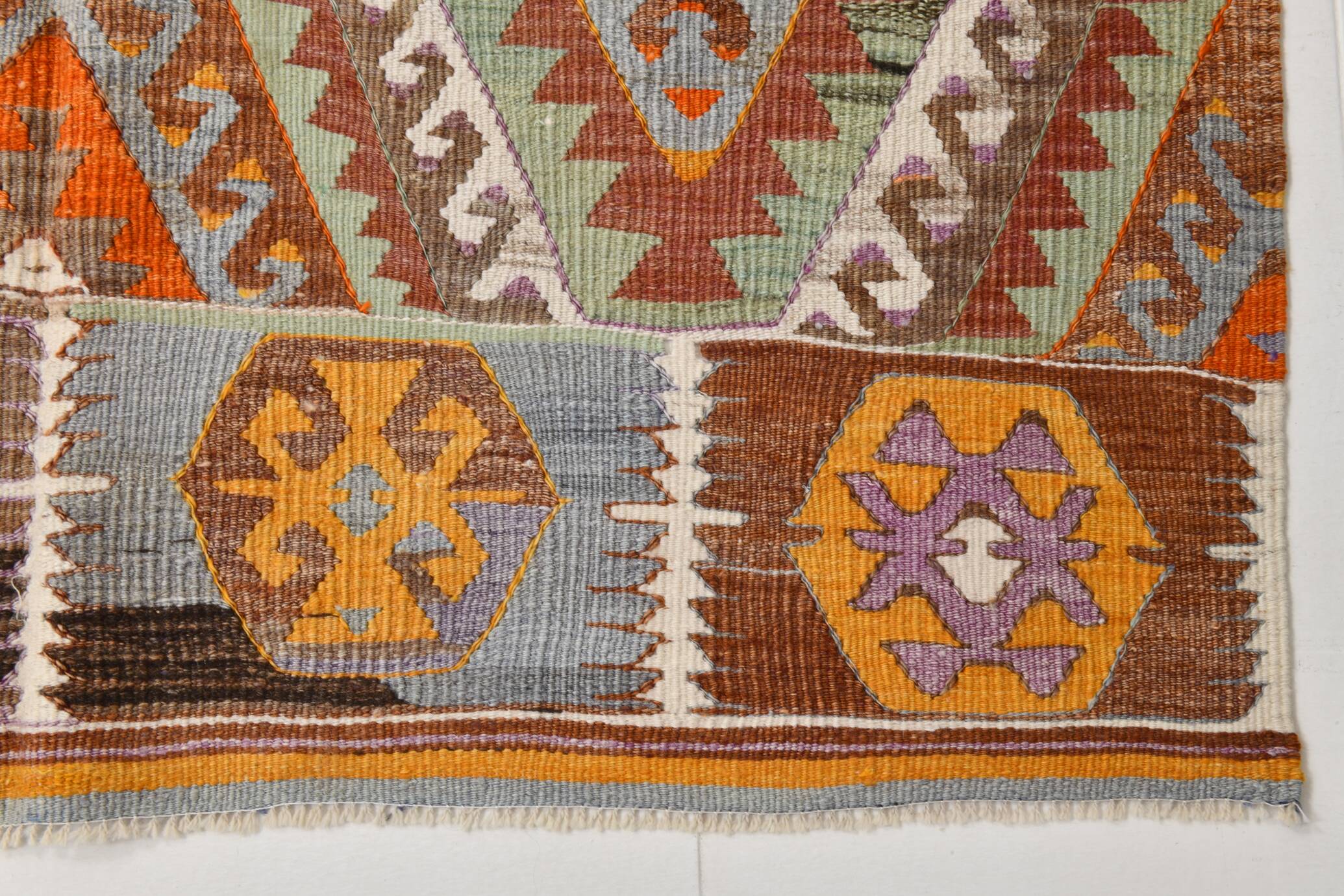 5x8 Green & Orange Tribal Vintage Kilim Rug, 146x255Cm SK 33083