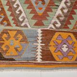 5x8 Green & Orange Tribal Vintage Kilim Rug, 146x255Cm SK 33083