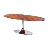Restored oval table, functionalism, kovona, chrome, walnut, czechia, 1960s