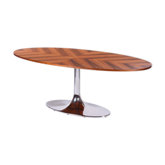 Restored oval table, functionalism, kovona, chrome, walnut, czechia, 1960s