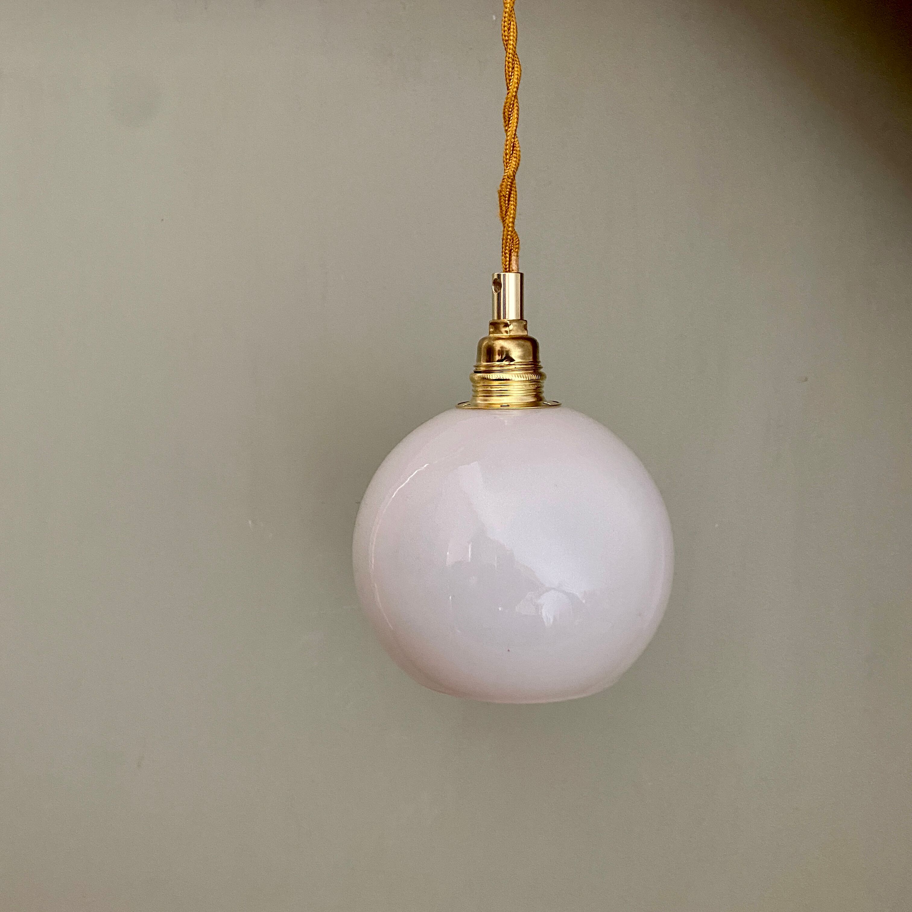 Vintage globe pendant lamp in white opaline