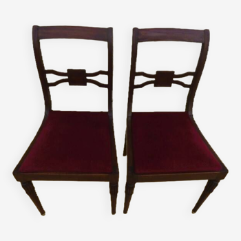 2 stylish solid wood chairs with red velvet fabric seats