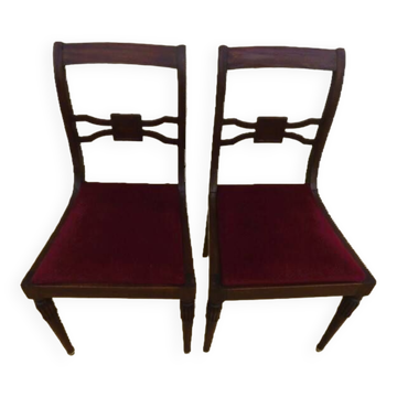 2 stylish solid wood chairs with red velvet fabric seats