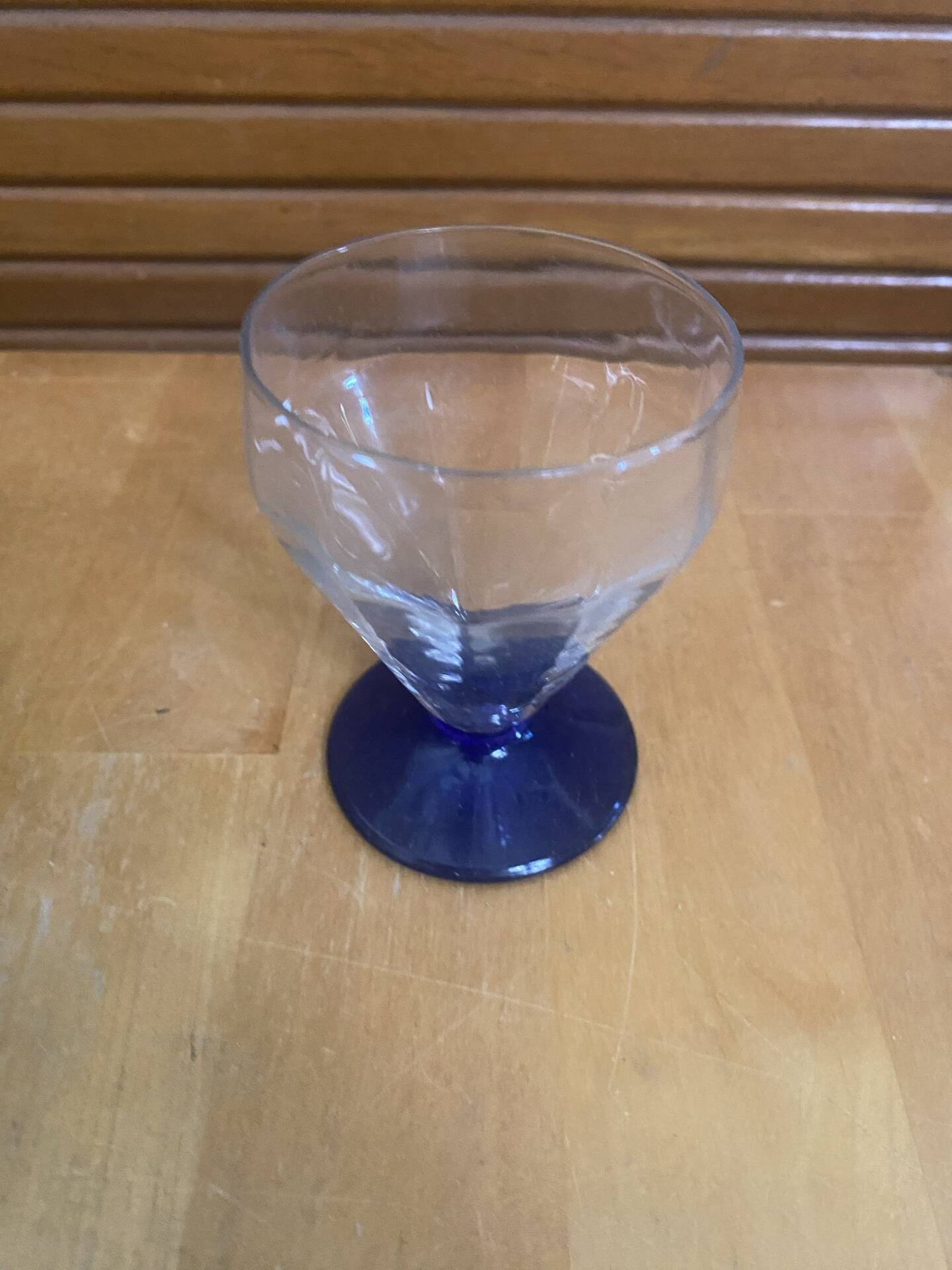 Set of 23 Stemmed Glasses Transparent Glass + Cobalt Blue Stems Vintage
