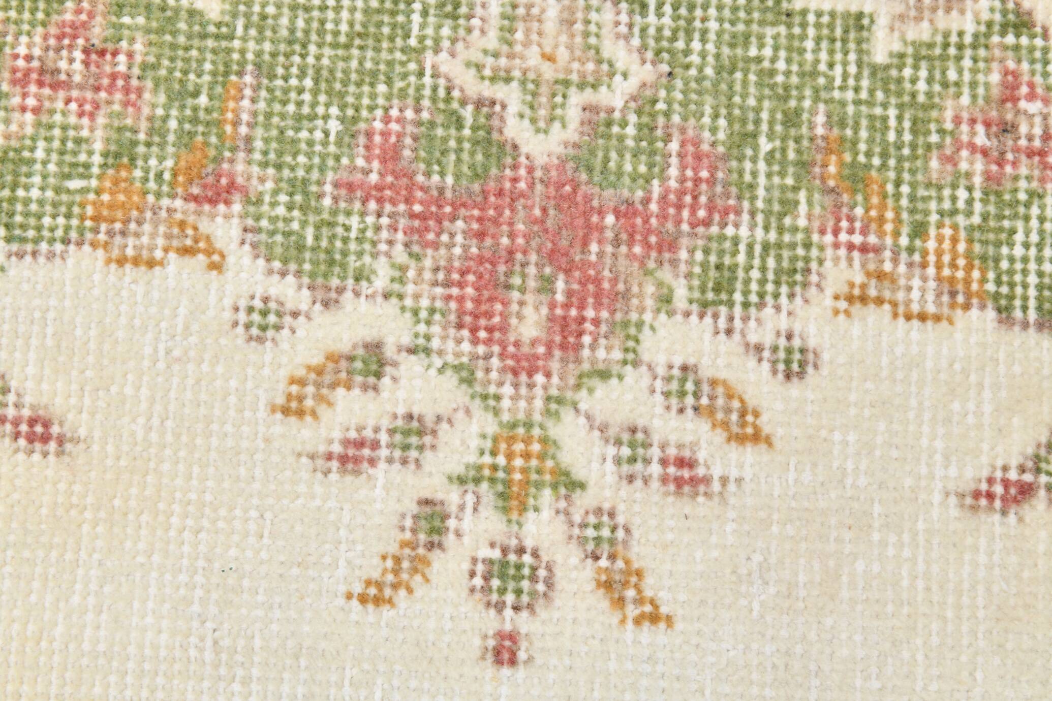 4x7 Beige and Green Floral Design Vintage Rug, Anatolian Rug, 113x207Cm