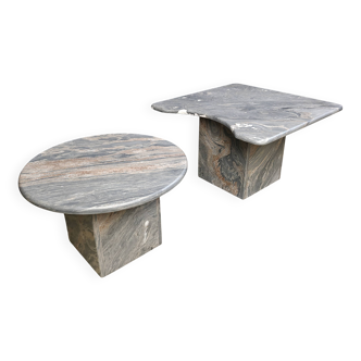 Ensemble de tables basses vintage en marbre italien, années 1970