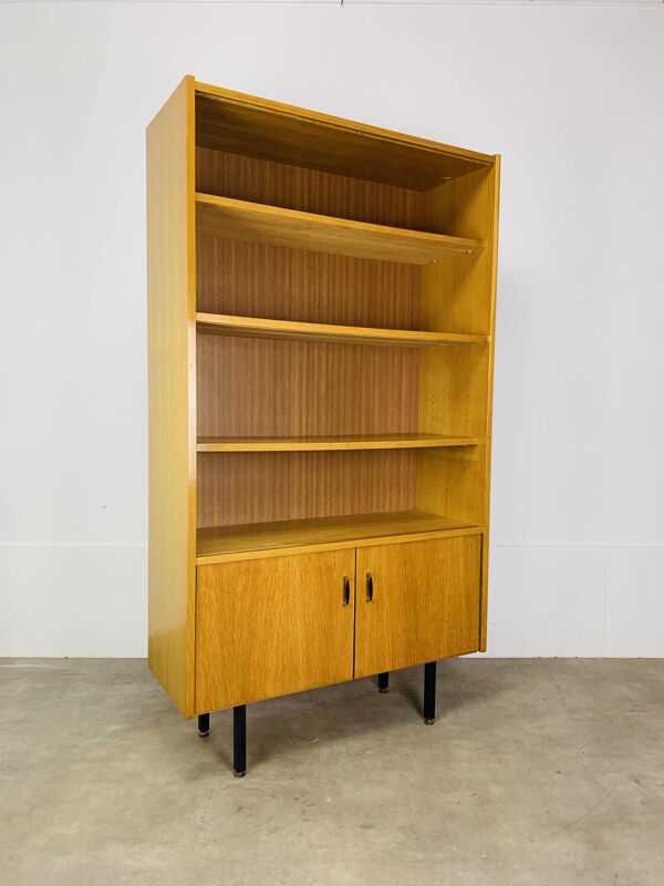 Etagère bibliothèque moderniste des années 50, chêne clair, vintage