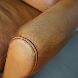 Pair of French Cognac Moustache Back Leather Club Chairs, 1950s