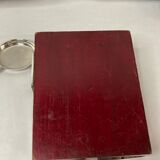 2211869 Vintage, necessary smoker ashtray silver metal red wood circa 1940