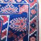 Carpet point knotted velvet wool blue red white 124 cm x 202 cm vintage