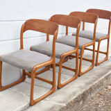 Lot 4 chairs Baumann model Sled sled, wooden chair, Scandinavian design chair, 60s
