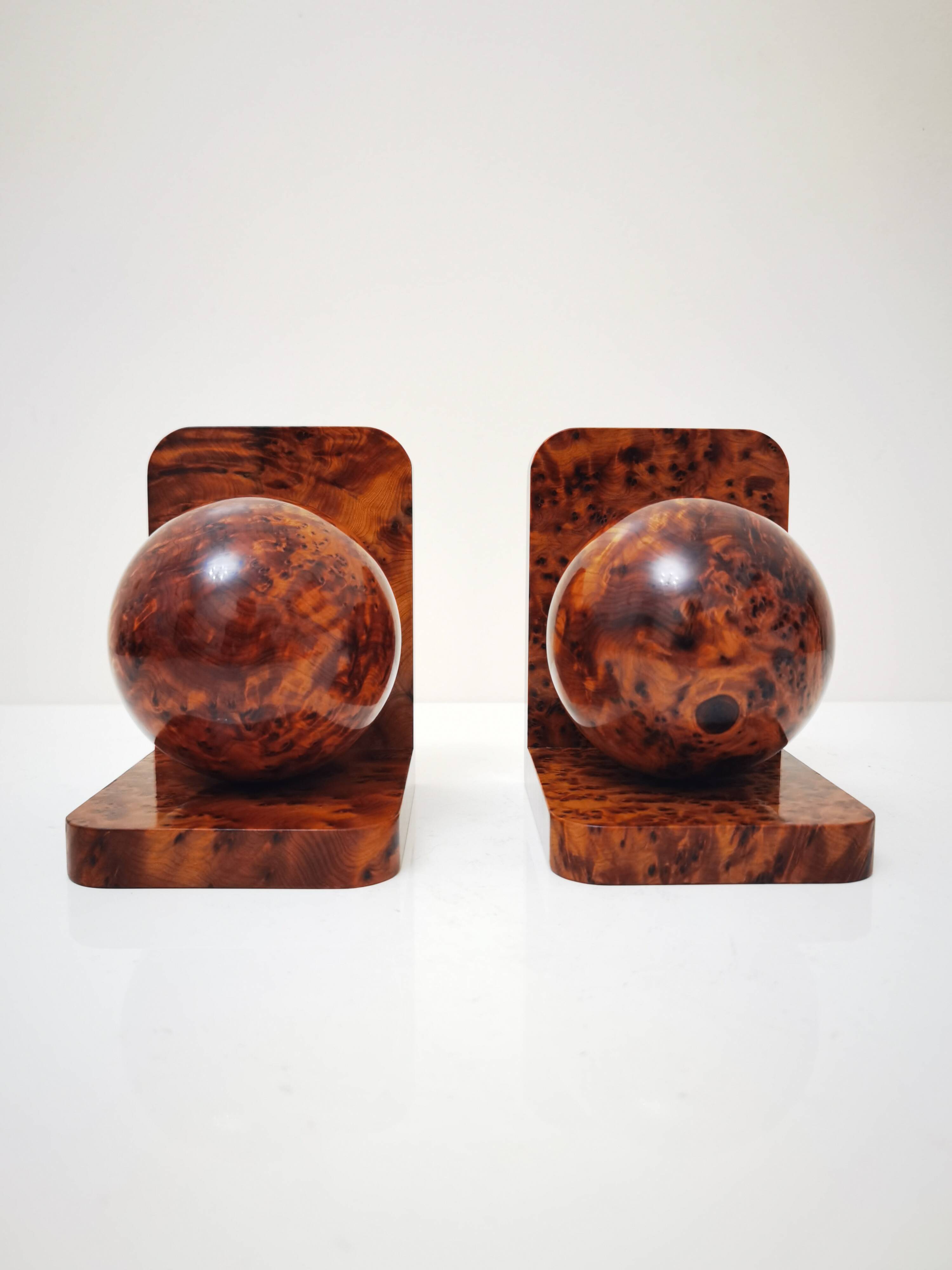 Art Deco Bookends in Solid Polished Burl Wood