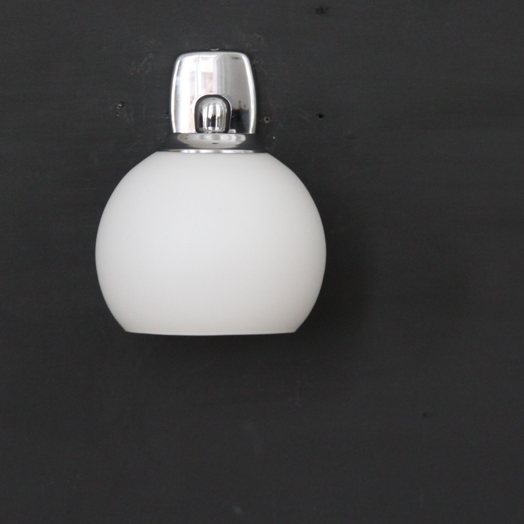 Pair of stainless steel and white glass wall sconces, seventies