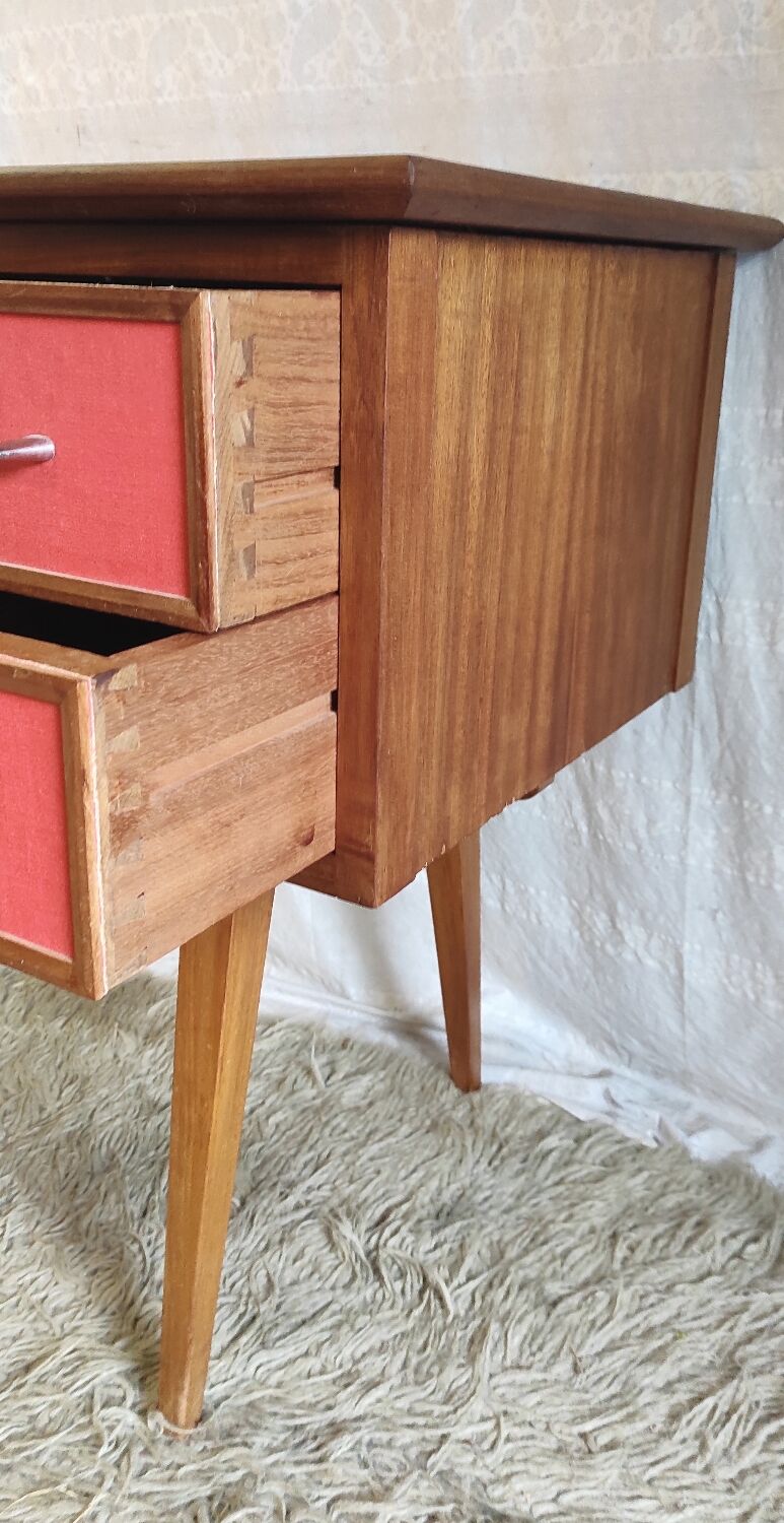 Teak desk with compass legs - 60s/70s