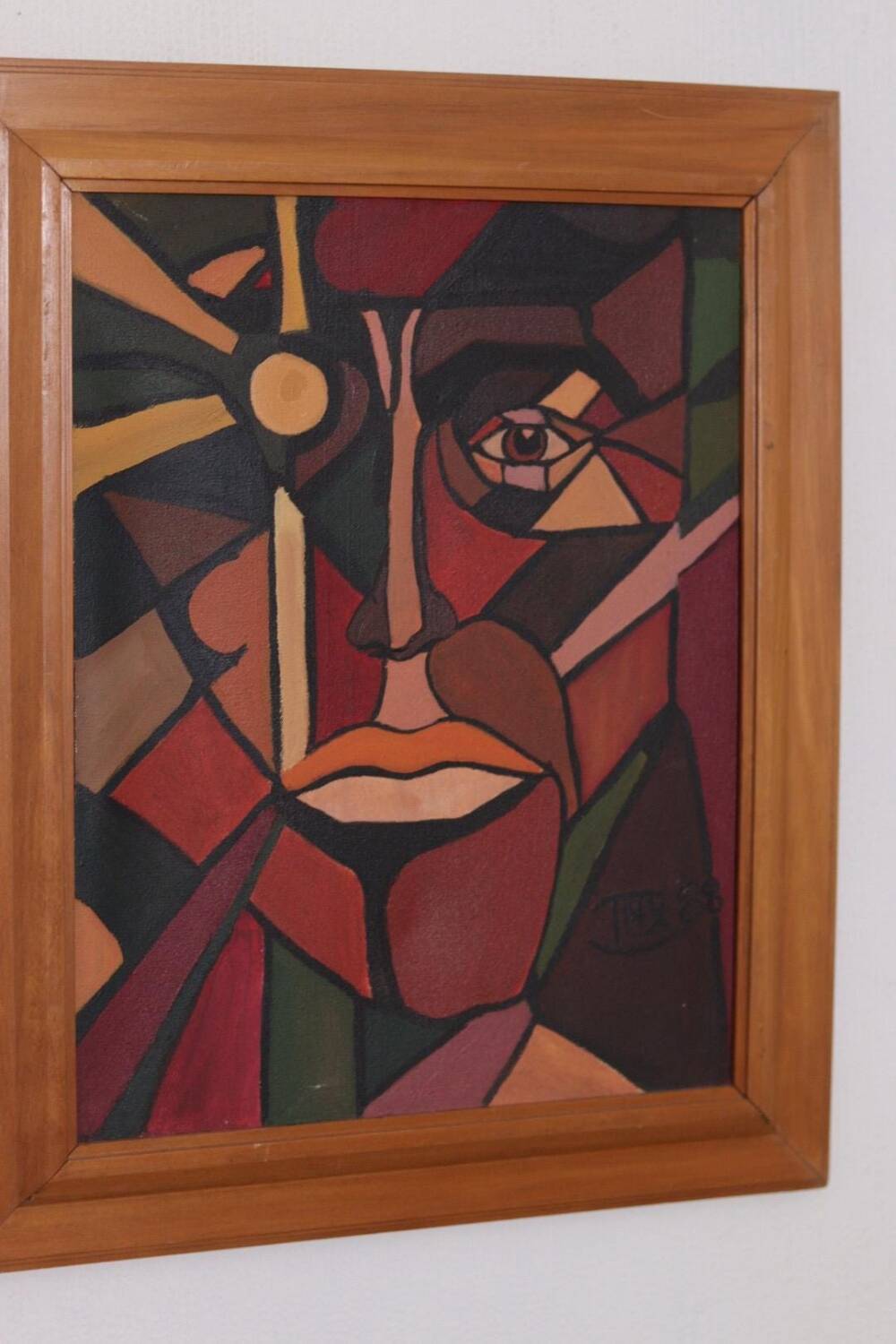 Huile sur toile scandinave originale – “Visage” – TNX 88 cadre vintage