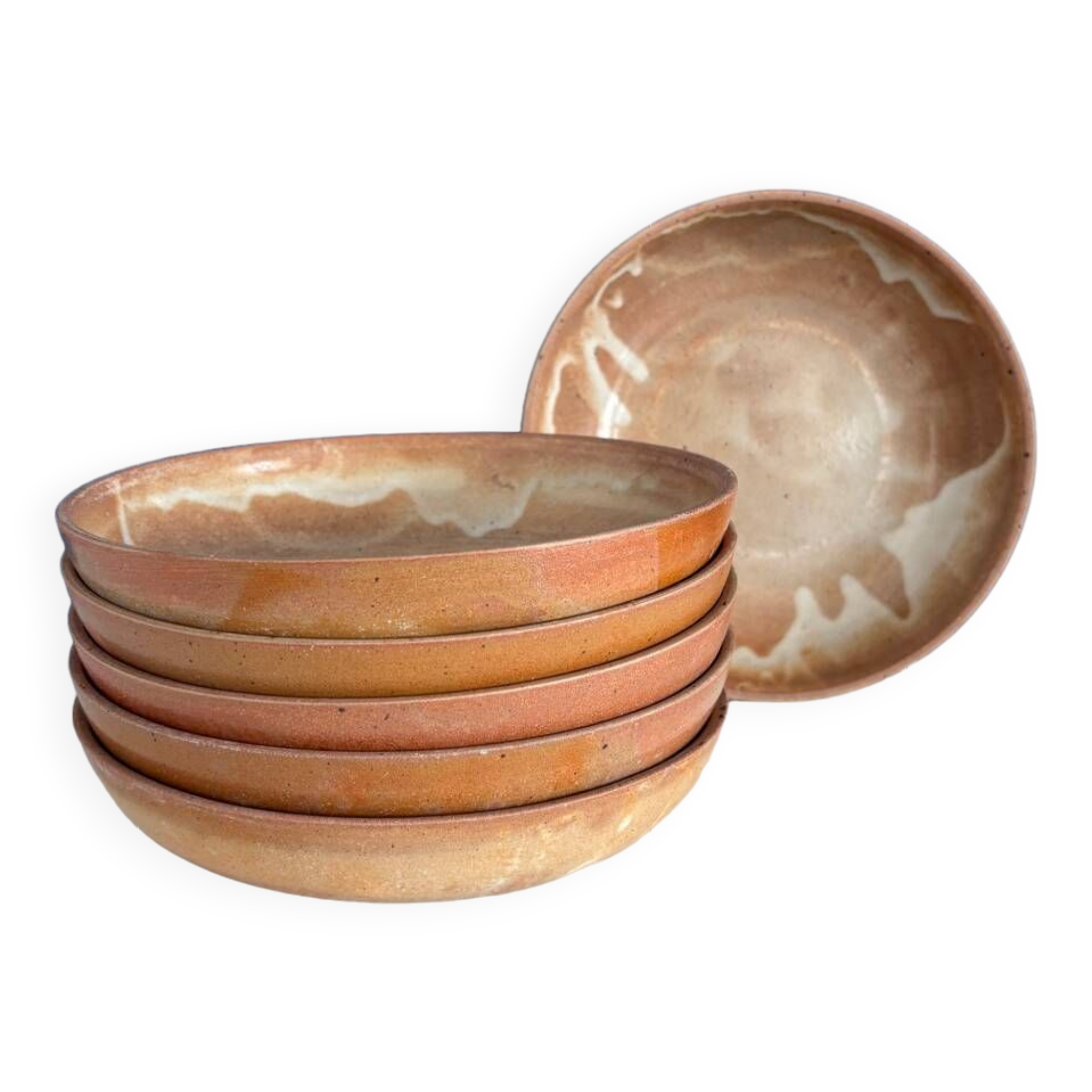 Set of 6 vintage stoneware soup plates - vintage stoneware ceramic tableware