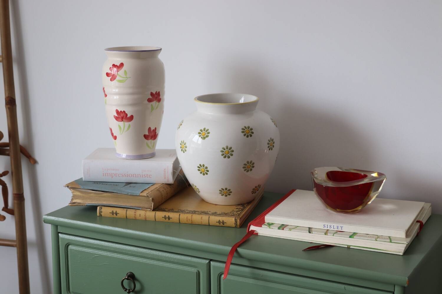 Vintage painted red flower ceramic vase