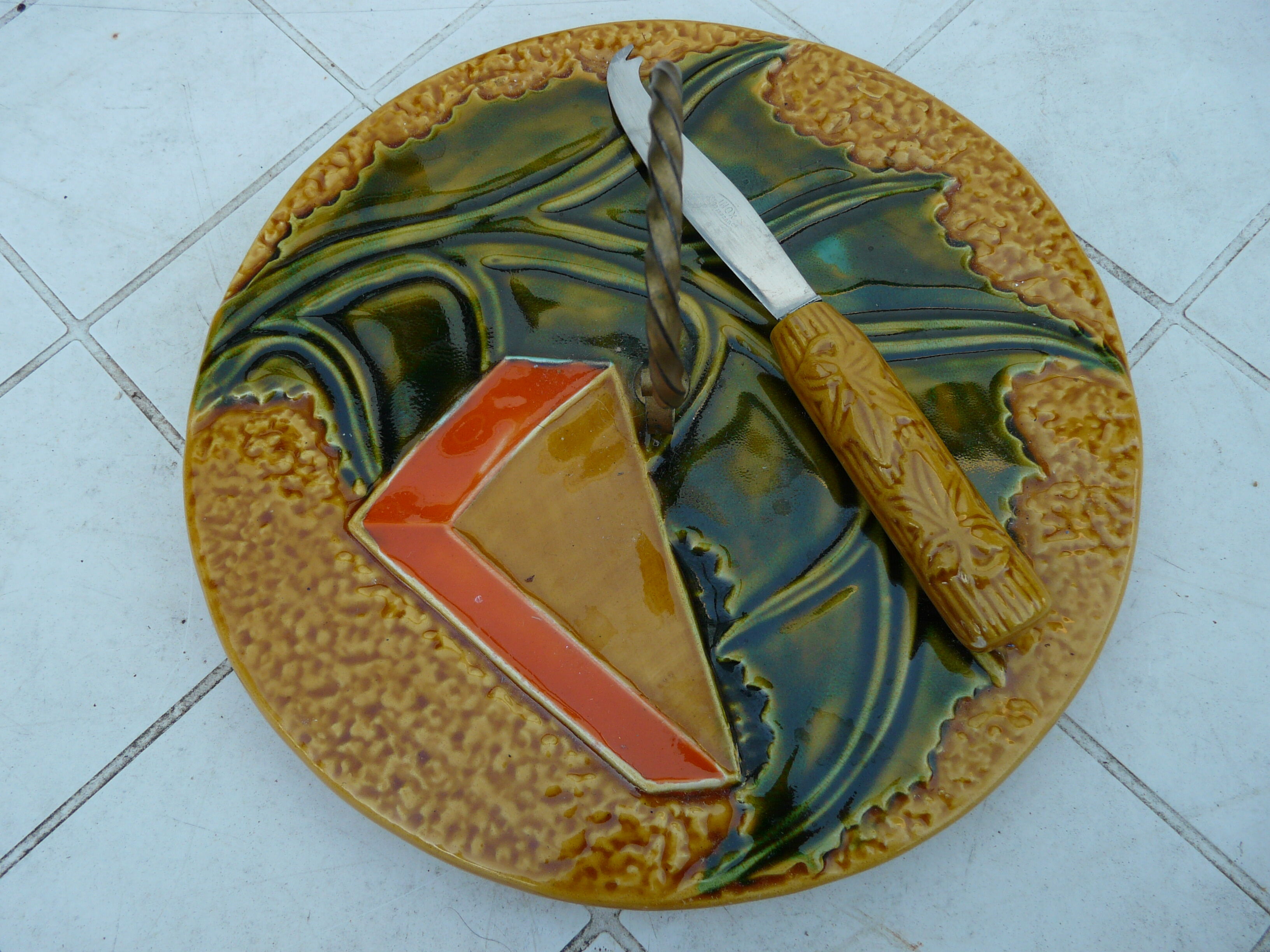 Vintage cheese platter with signed knife Vallauris MFPP Numbered