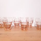 Suite of 6 liqueur glasses years 50 - 60. Pink tones