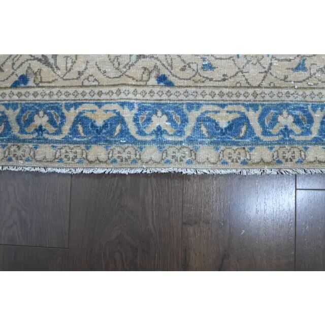 1970s Vintage Persian Handmade Wool Cotton Blue Area Rug 283x400