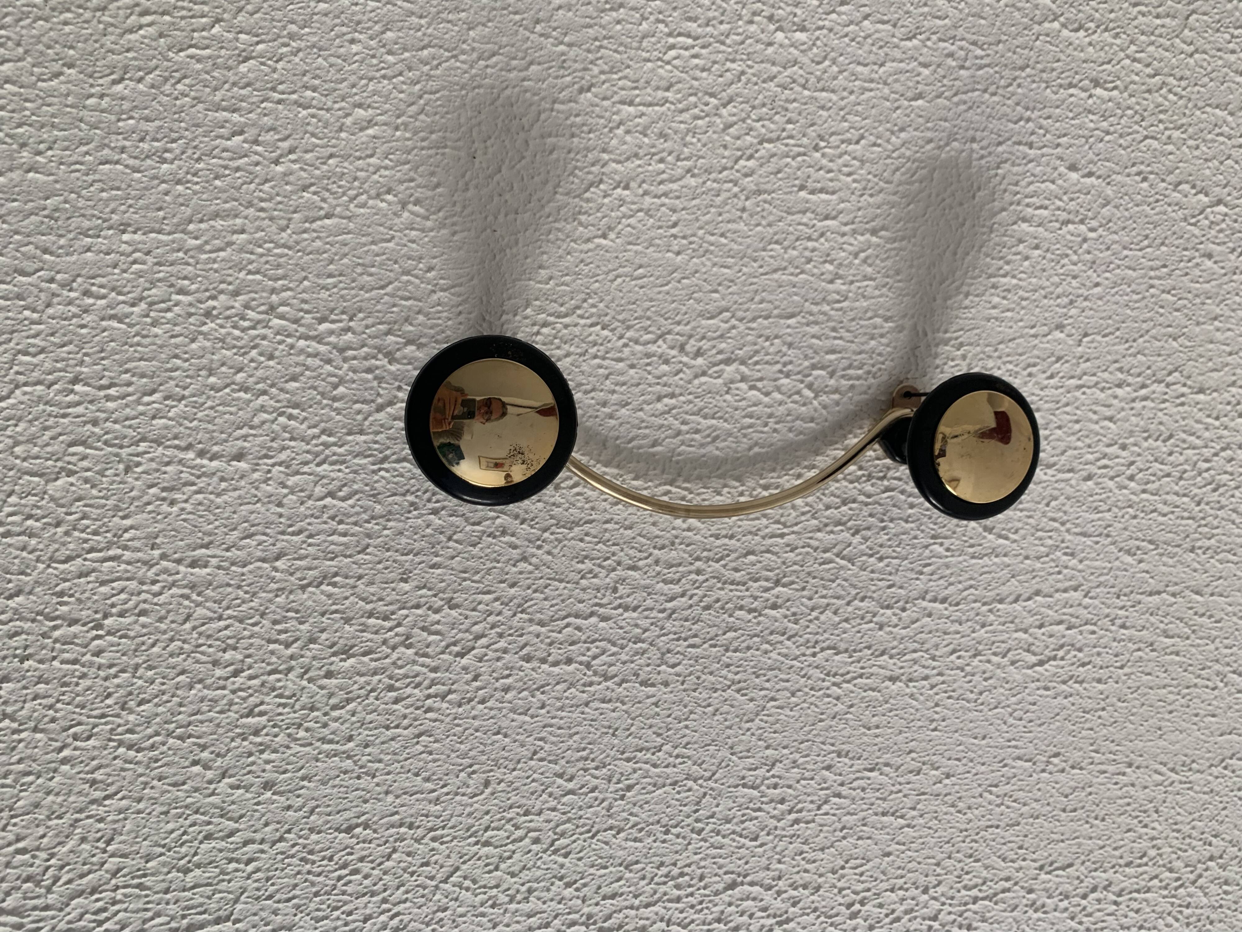 Portemanteau 2 patères doré et noir, 1960
