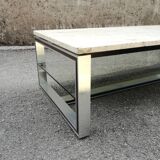 Rectangular coffee table in travertine, glass and aluminium L120