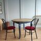 4 black metal bistro chairs with garnet red velvet