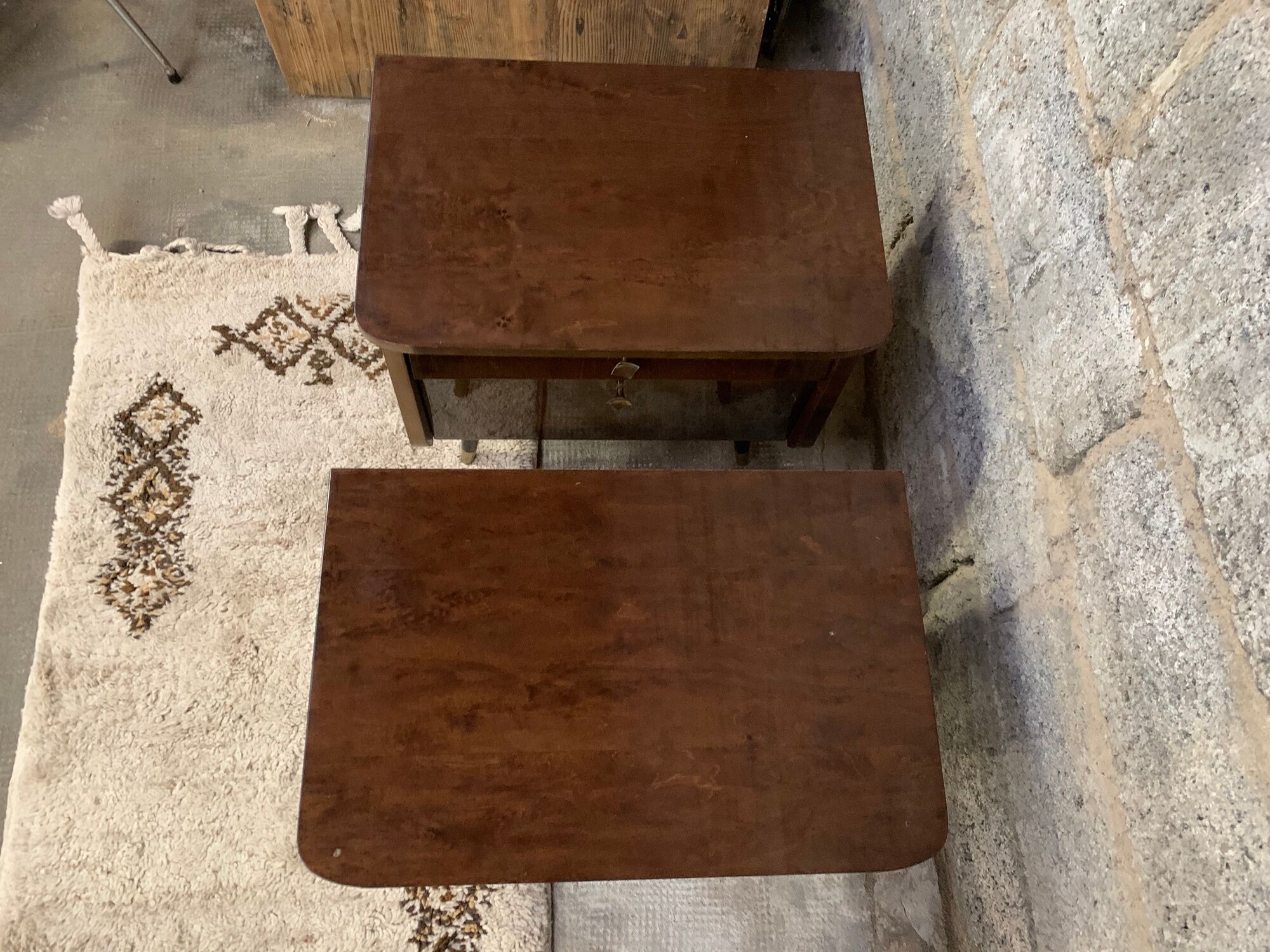 Pair of night tables feet compass bedside end of vintage sofa old 1950 1960 retro