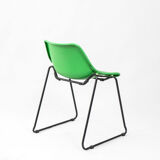 Set of 4 stackable iron chairs in green and yellow, 1970's