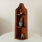 Vintage corner wall shelf in solid oak