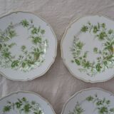 6 flat plates and 1 round dish haviland limoges with green and gold horn