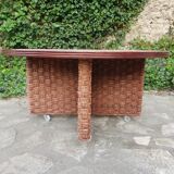 Table basse et tabourets en corde vintage
