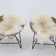 1960s Pair of Rattan Woven Basket Chair with Icelandic Sheepskin