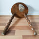 Vintage round milking stool , solid wood , tripod , 50s